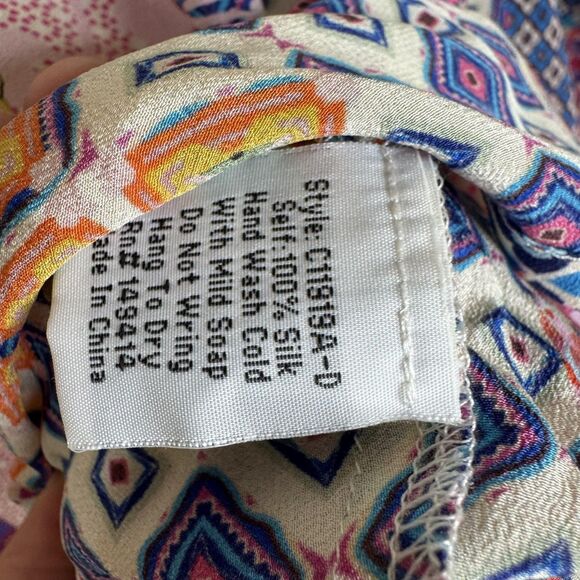 Johnny Was Silk Patchwork Floral Boho jade Tunic Top blouse colorful size medium - Picture 6 of 10